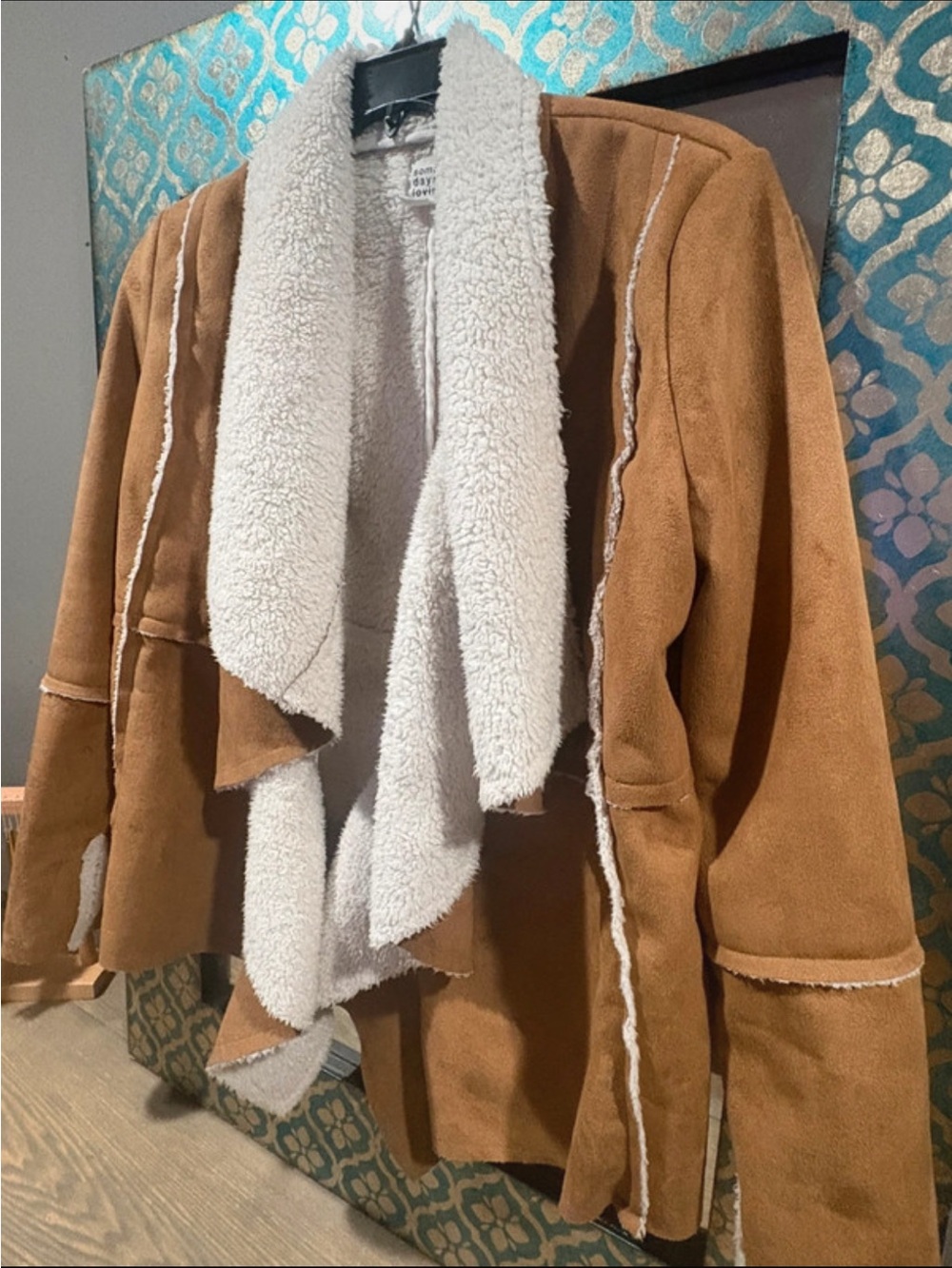 Faux suede brown Teddy-Lined Draped waterfall Jacket#Boho#camel#fall#pennylane